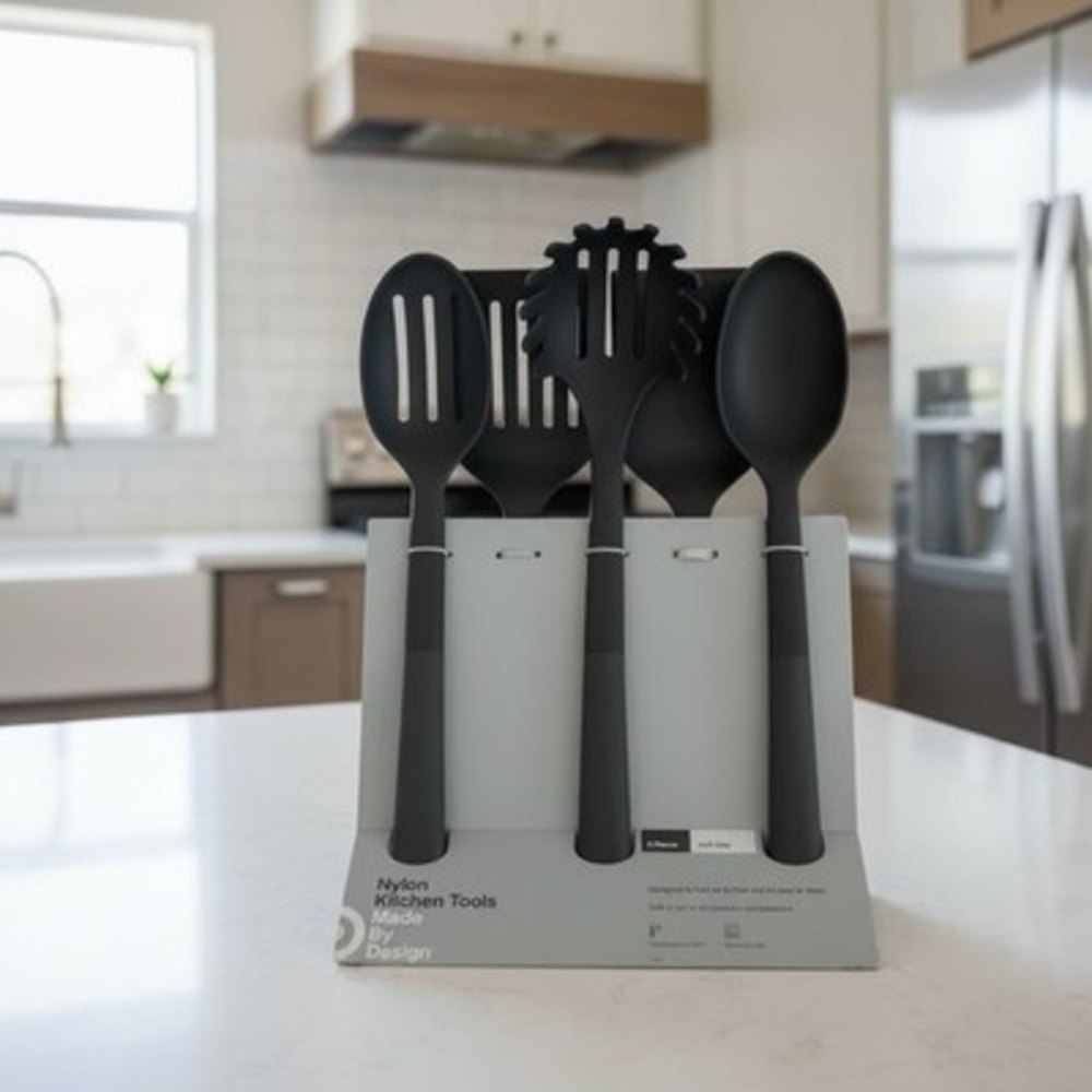 Made By Design Nylon Kitchen Tools 5 Piece Set Black Soft Grip Utensils New